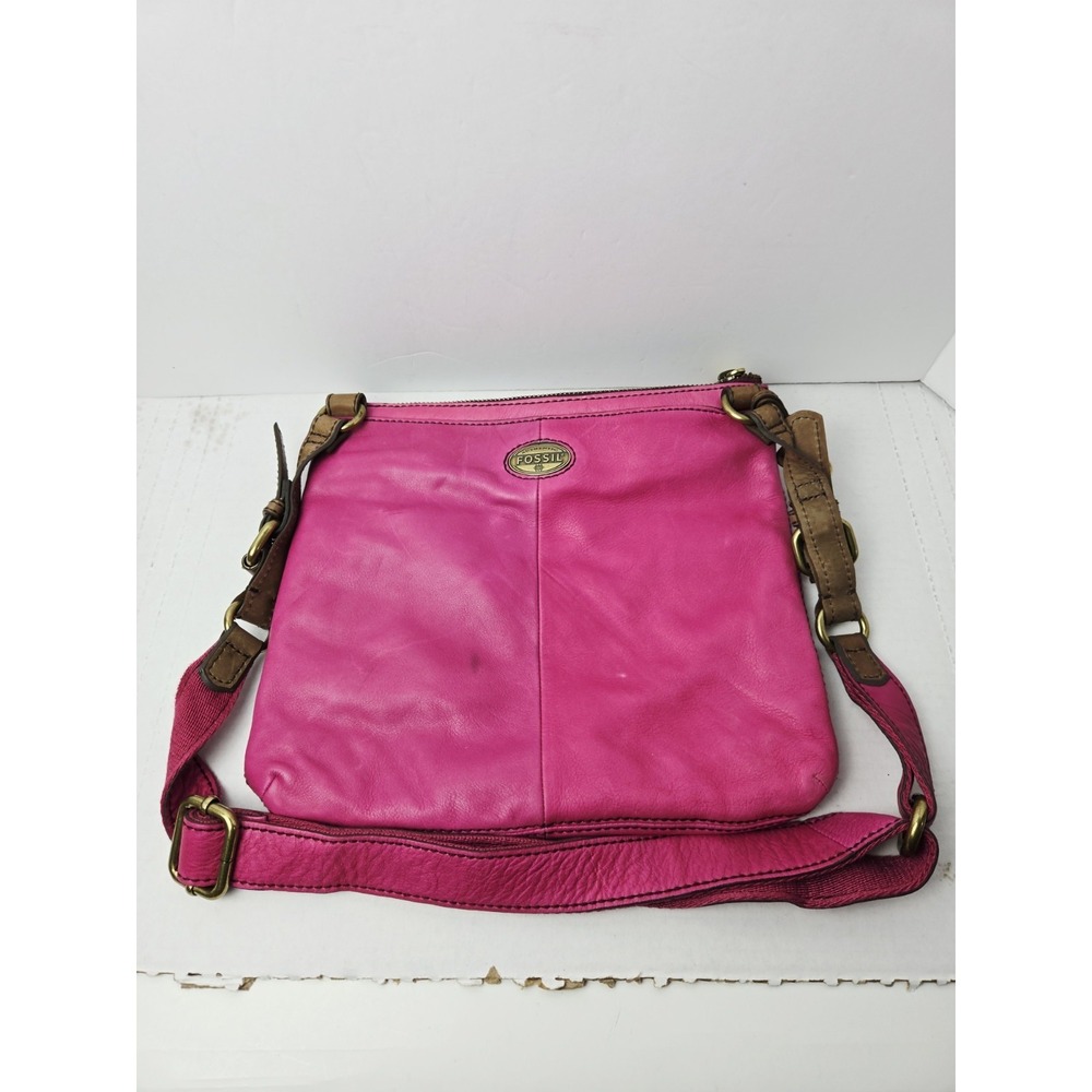 Fossil pink leather crossbody shoulder bag‎ double zipper
